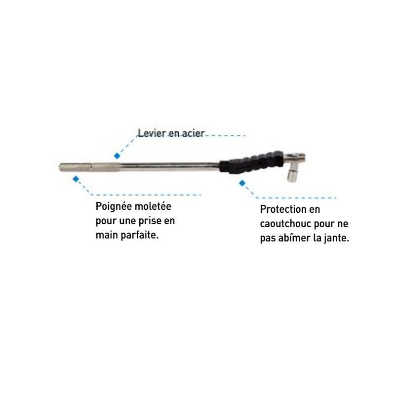 Levier tire valve matallique avec protection caoutchouc