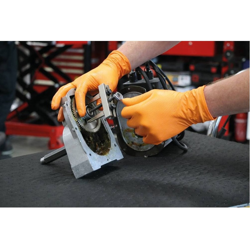 Gants jetables nitrile orange robuste