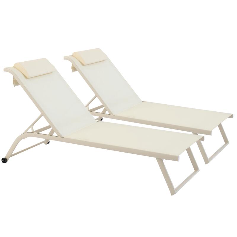 Bains de soleil aluminium et textilène inclinables 4 positions avec roues - Lot de 2 (plusieurs coloris)