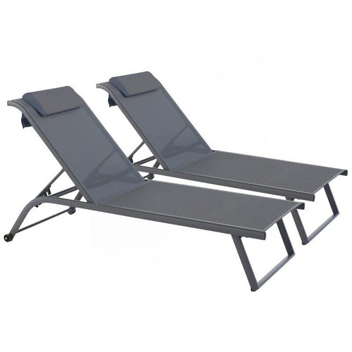 Bains de soleil aluminium et textilène inclinables 4 positions avec roues - Lot de 2 (plusieurs coloris)