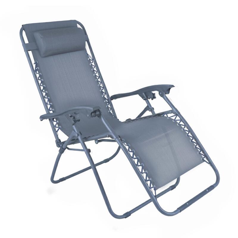 Fauteuils relax de jardin en métal et textilène inclinables (plusieurs coloris)