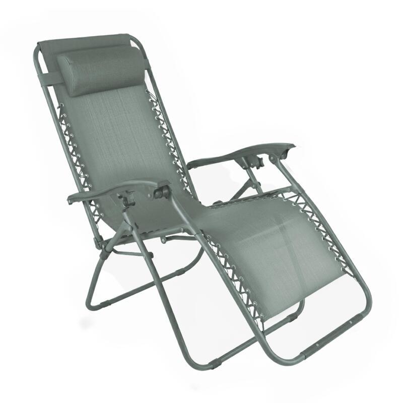 Fauteuils relax de jardin en métal et textilène inclinables (plusieurs coloris)