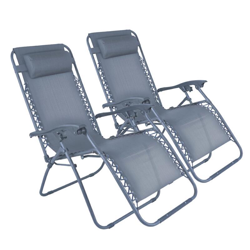 Fauteuils relax de jardin en métal et textilène inclinables (plusieurs coloris)