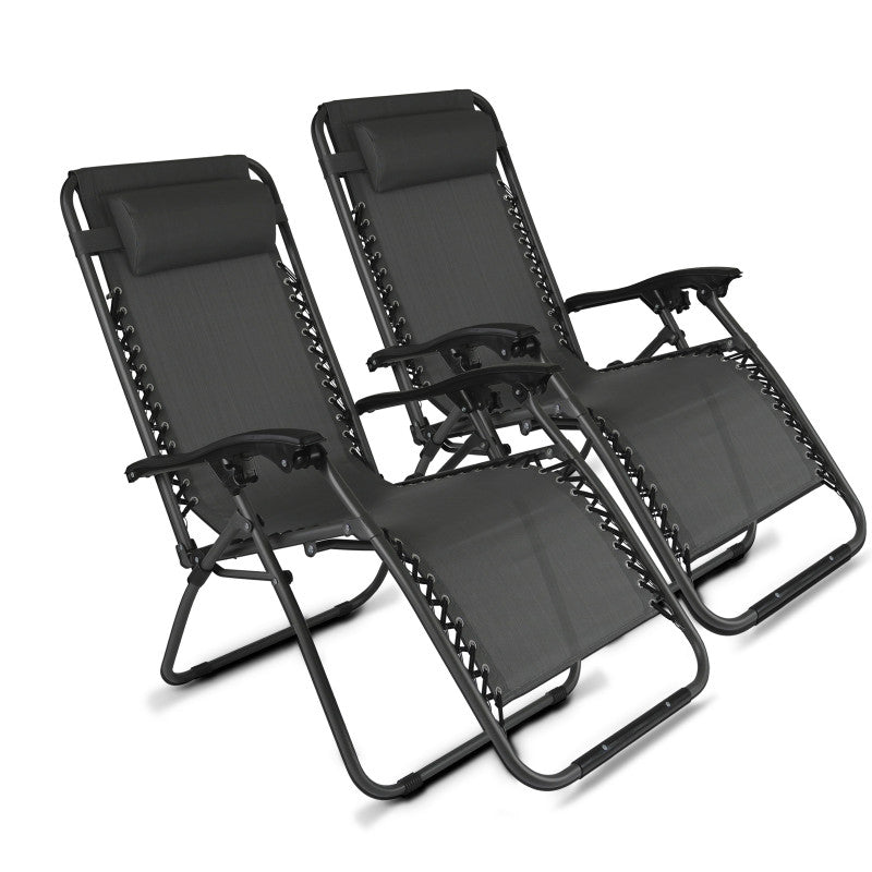 Fauteuils relax de jardin en métal et textilène inclinables (plusieurs coloris)