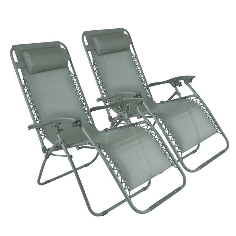 Fauteuils relax de jardin en métal et textilène inclinables (plusieurs coloris)
