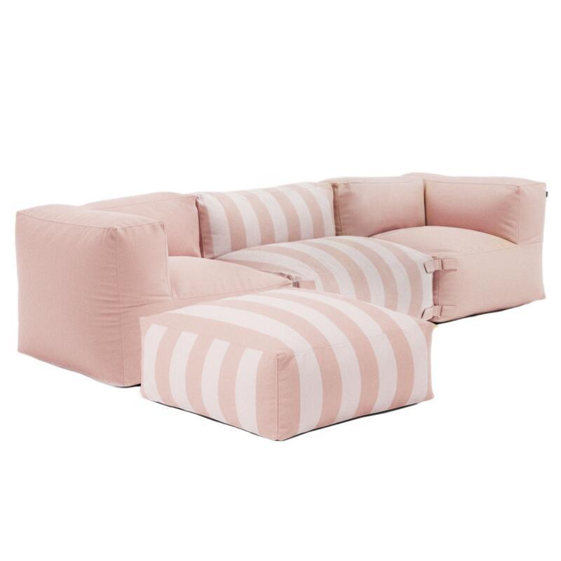 Salon de jardin modulable rayé 4 places avec 1 chauffeuse, 2 fauteuils d'angle et 1 pouf (Plusieurs coloris)