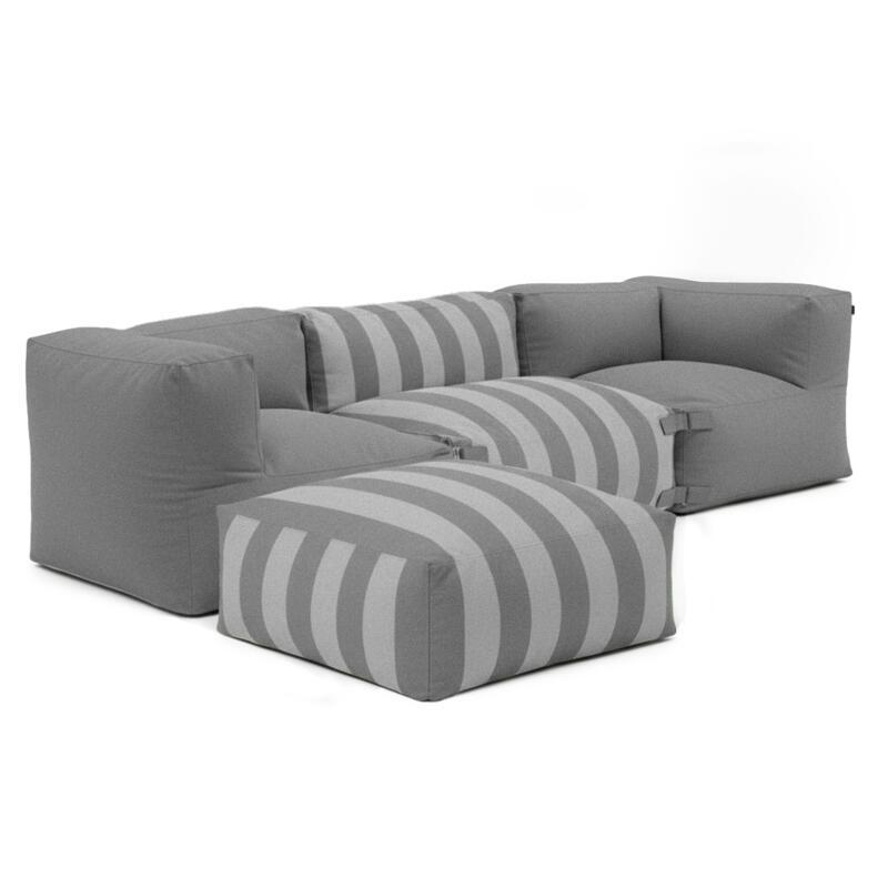 Salon de jardin modulable rayé 4 places avec 1 chauffeuse, 2 fauteuils d'angle et 1 pouf (Plusieurs coloris)