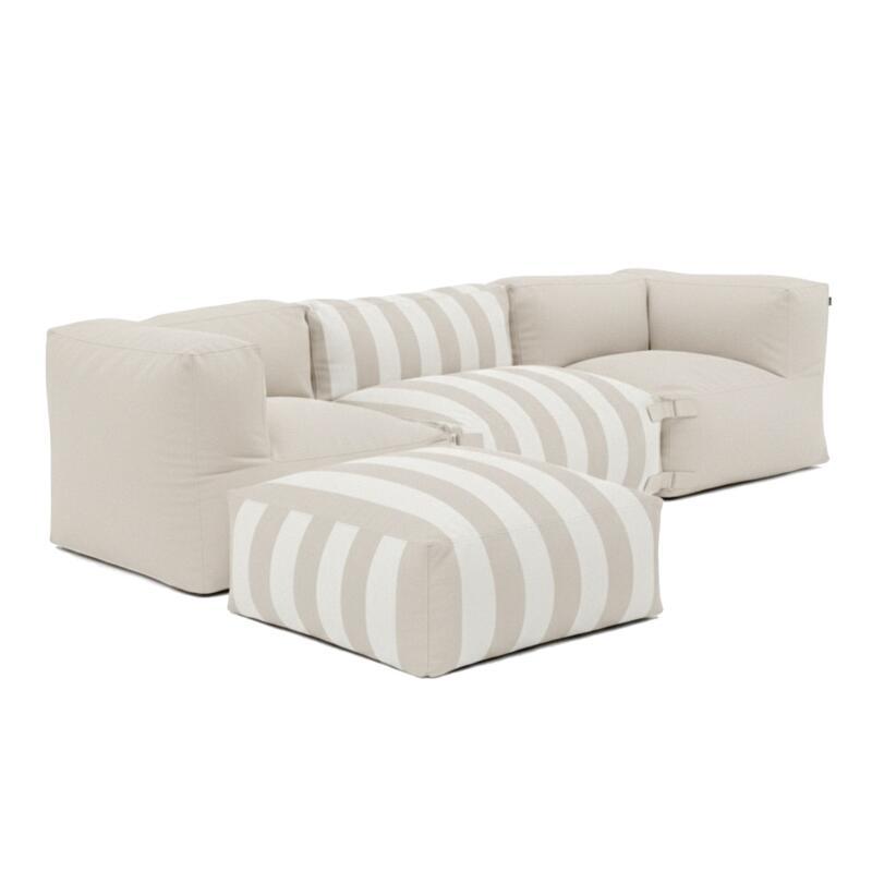Salon de jardin modulable rayé 4 places avec 1 chauffeuse, 2 fauteuils d'angle et 1 pouf (Plusieurs coloris)