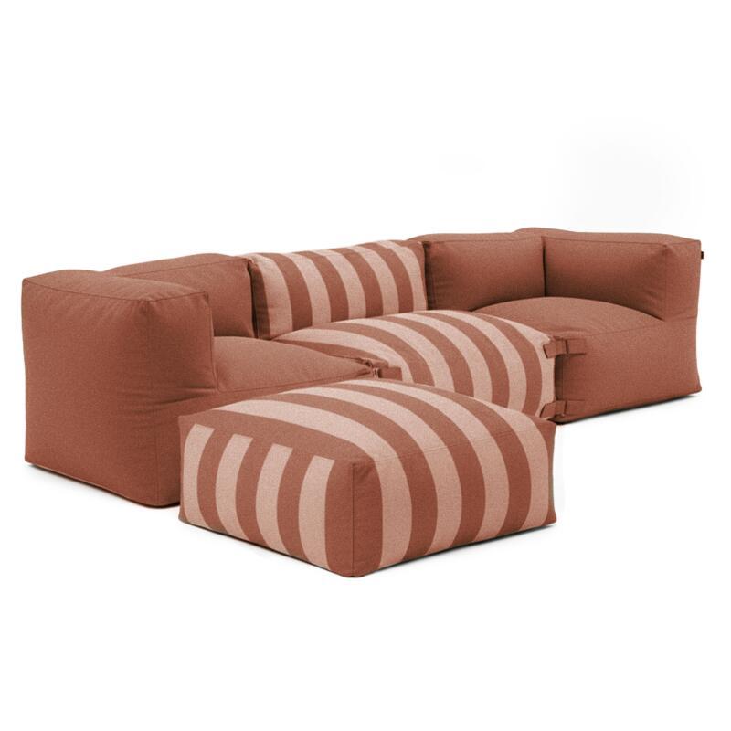 Salon de jardin modulable rayé 4 places avec 1 chauffeuse, 2 fauteuils d'angle et 1 pouf (Plusieurs coloris)