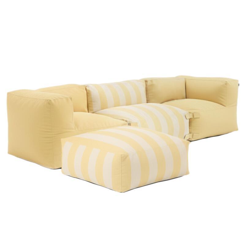 Salon de jardin modulable rayé 4 places avec 1 chauffeuse, 2 fauteuils d'angle et 1 pouf (Plusieurs coloris)