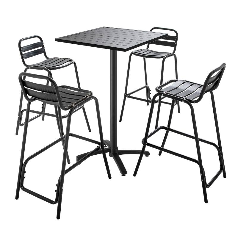 Table haute de jardin bistrot carrée en aluminium 60x60 cm et 4 chaises hautes