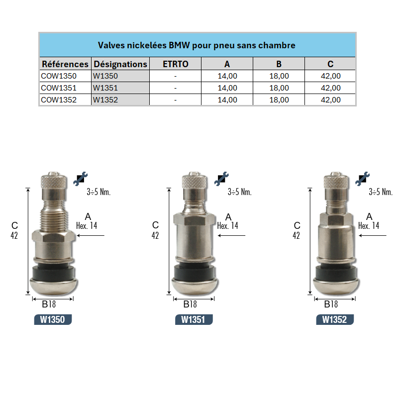 Sachet de 10 valves de roue spéciales BMW
